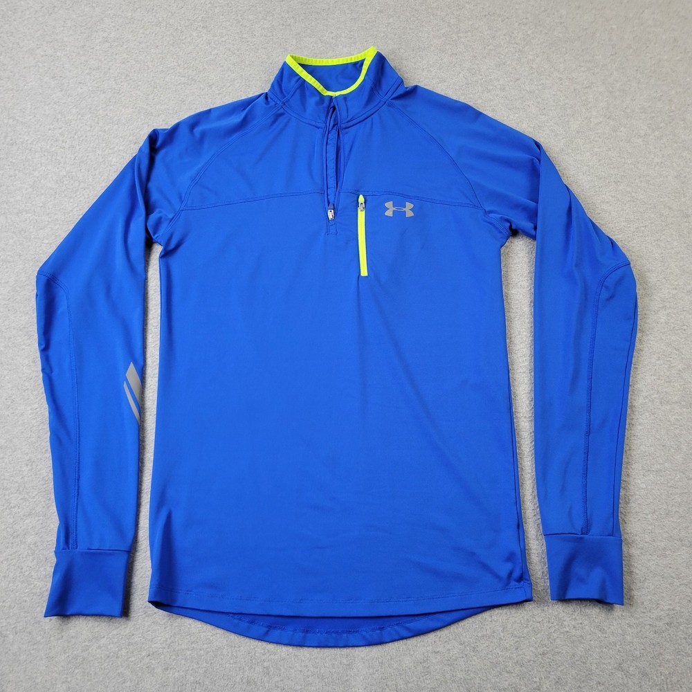 Under Armour AllSeasonGear 1/4 Zip Pullover Mens Small Blue Logo Graphic Pocket