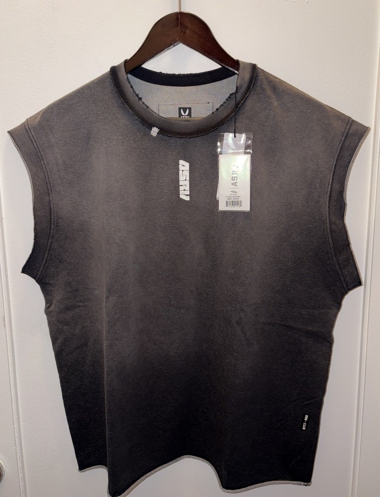 ASRV Tech Essential Cap Shoulder Cutoff Shirt, Men’s Size Small, Black Sun Fade
