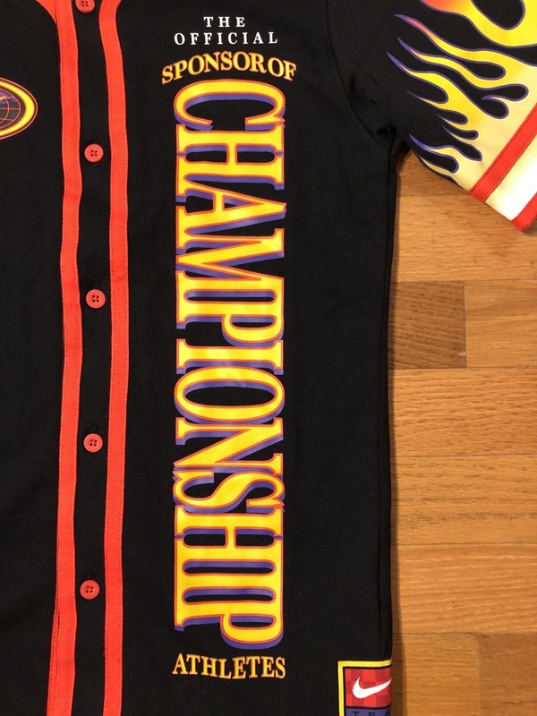 New M Nike Americana Flames Baseball Jersey Button Up Shirt Black DV9642-010 gallery