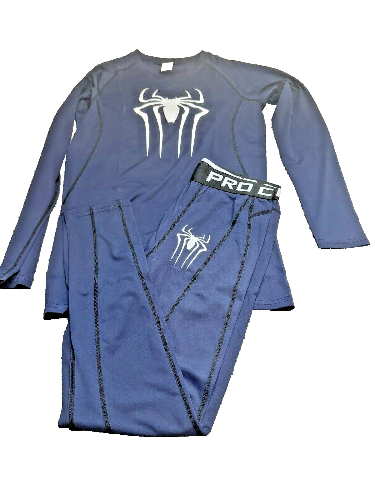 Spiderman Pro Combat Mens M Blue/White Hypercool Fitted Dri Fit Compression Set gallery