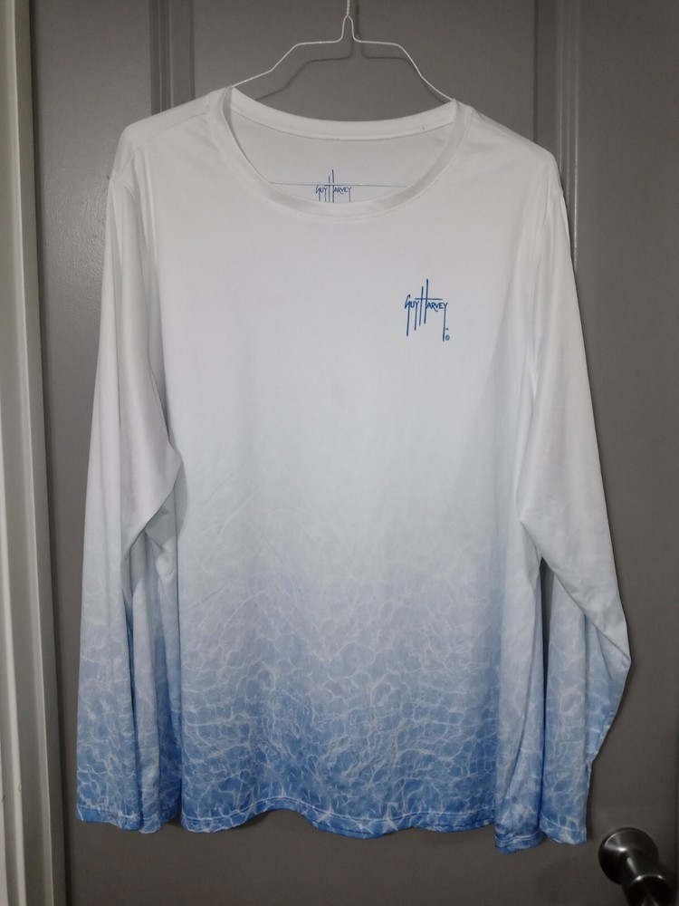 Guy Harvey Fishing Shirt Performance Long Sleeve White Blue Logo Male or Female