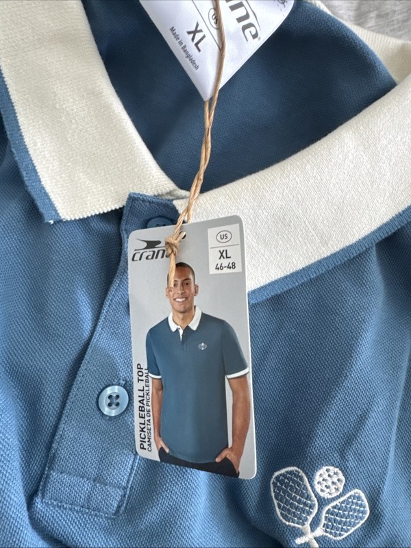 NWT Crane Pickleball Polo Shirt XL Mens Blue Embroidered Cotton Blend gallery