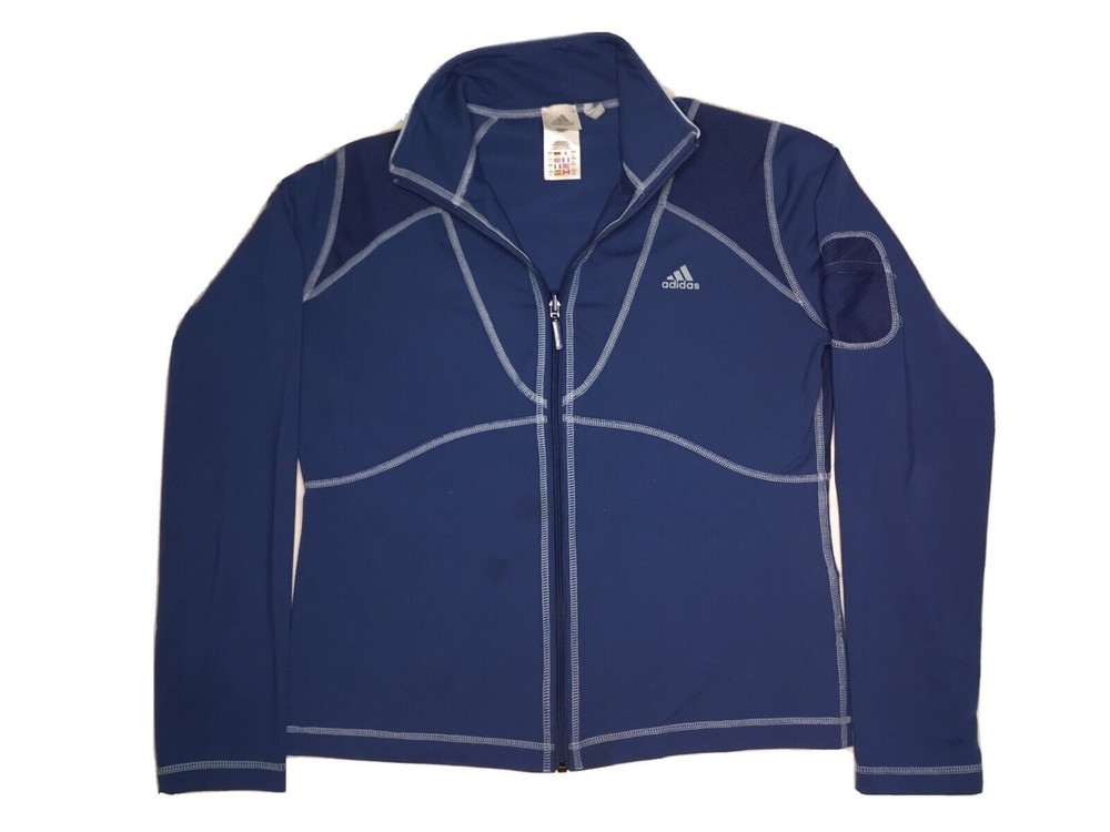 Adidas Climalite 365 Jacket Mens Large Blue Full Zip Waffle Design Athletic