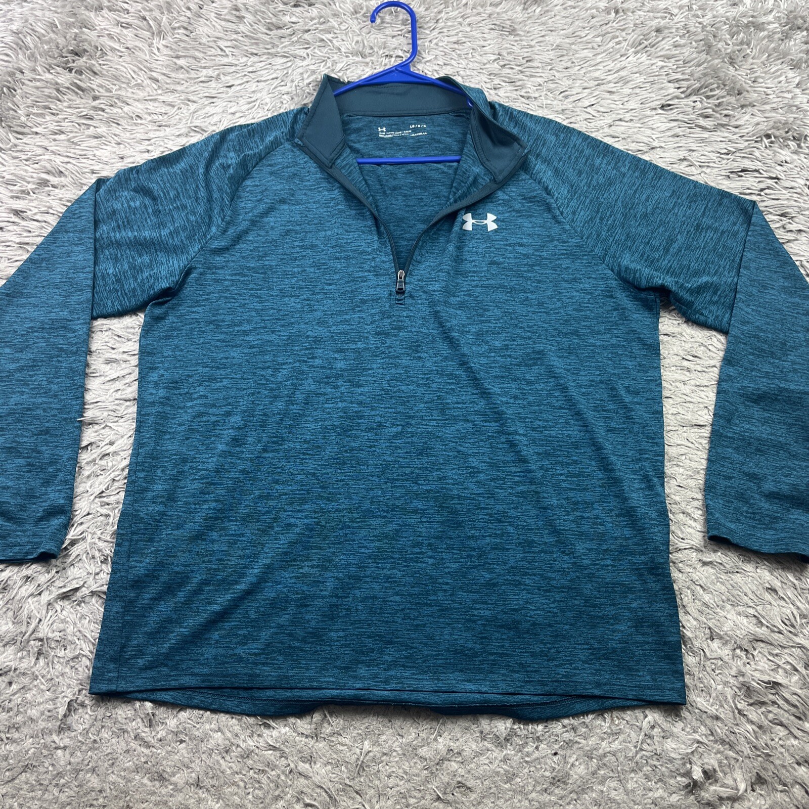 Under Armour Mens LARGE Loose Fit Tech Half Zip Long Sleeve Shirt Green Golf gallery