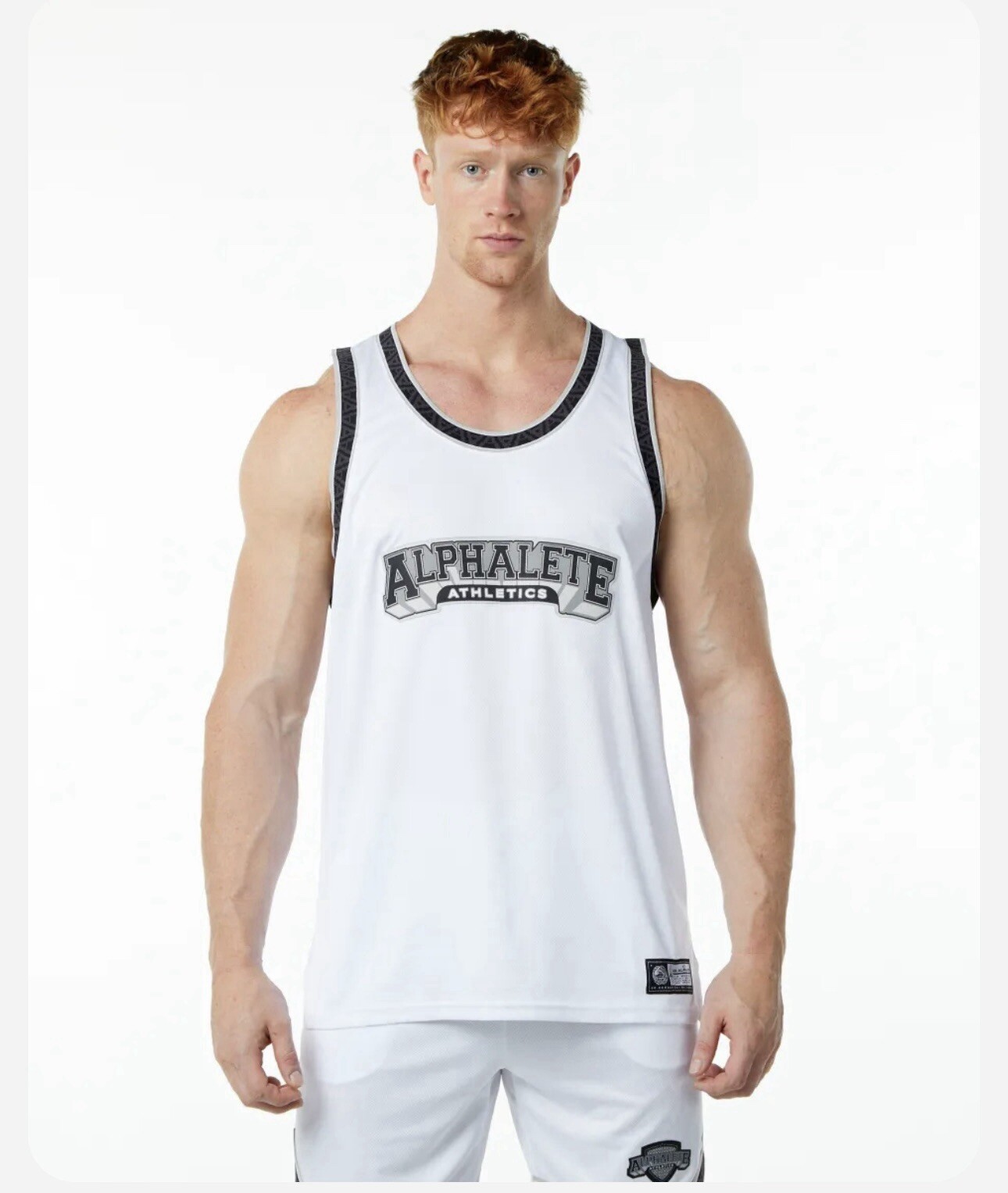 Alphalete Men’s Varsity Basketball Jersey - White , Size Large gallery