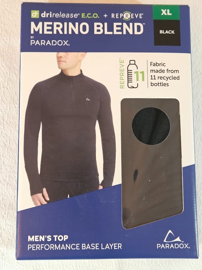 Paradox Men's 1/4 Zip Merino Blend Performance Base Layer Top, Black, Size XL