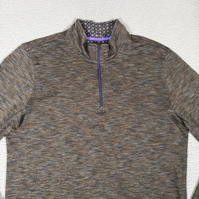 Robert Graham Sweater Mens XL Heather Brown 1/4 Zip Pullover Casual Preppy gallery