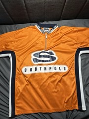 Southpole Men’s Orange 1/4 Zip Mock Neck Short Sleeve Graphic Jersey Activewear