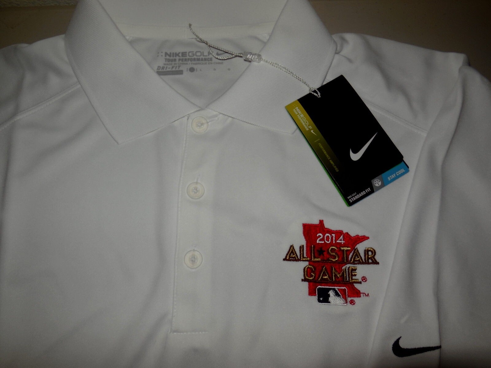 Nike Golf All Star Baseball Game 2014 Polo Shirt NEW NWT White Golfing Mens L gallery