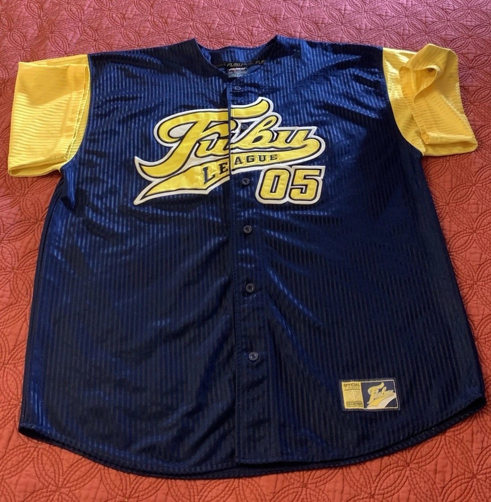 Vintage FUBU Baseball Jersey Mens 2XL Blue Yellow The Collection 05 Hip Hop