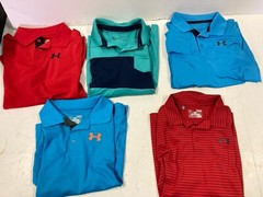 6 Under Armour Polos Size Youth Large ~ 2x Red,2 Blue & Teal/blue Half Button Up