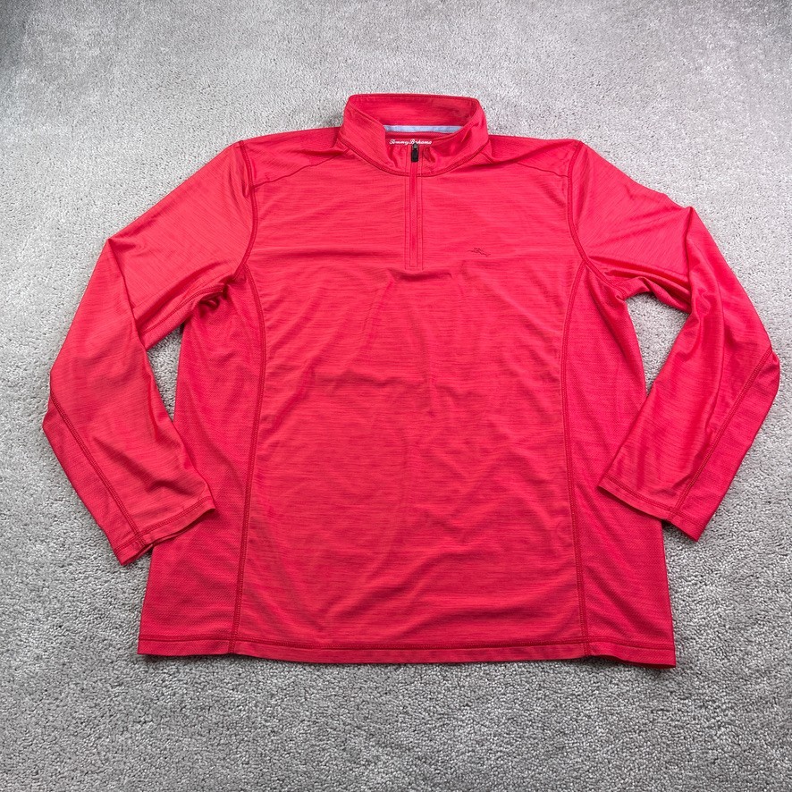 Tommy Bahama Sweater Men Large Pink Island Zone Lightweight Quarter Zip Pullover gallery