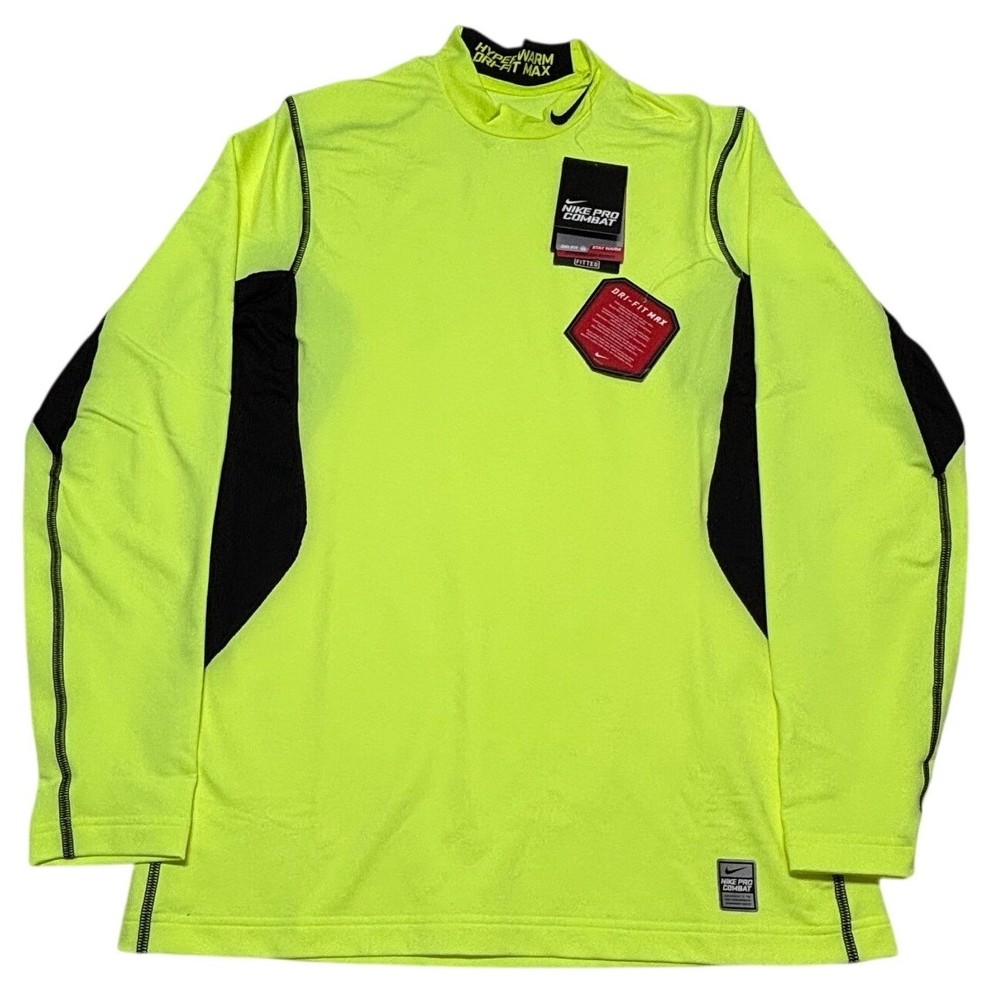 Nike Pro Combat Hyperwarm Max Fitted Mock Neck Mens Medium Volt 479925-702 NWT