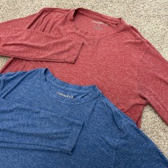 Bear Bottom Tech Long Sleeve Shirt Lot 2 Size M Red Blue Crew Neck Mens Stretch