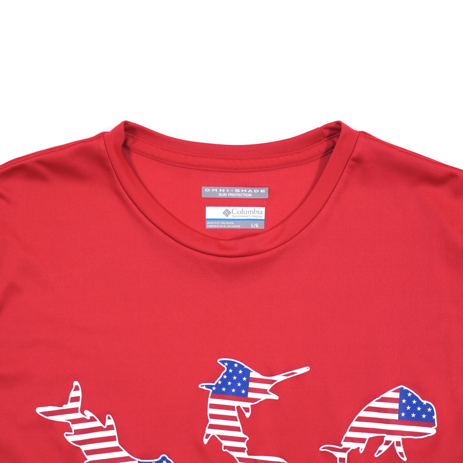 Columbia PFG Mens Large American Flag Fish Short Sleeve Base Layer T Shirt EUC gallery
