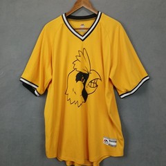 Majestic Baseball Jersey Mens 2XL Yellow Mesh #19 Bird V Neck Running Athletic