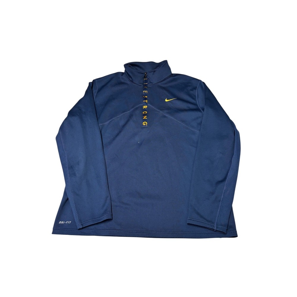 Nike Dri Fit Live Strong Quarter Zip Pullover Sweatshirt XL Navy Yellow Athletic
