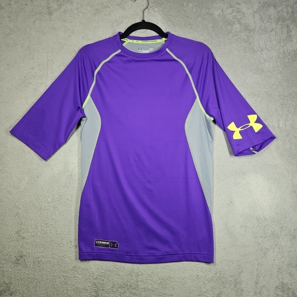 Under Armour Combine Training Compression Purple,Gray,Neon Green Trim Shirt Sz L
