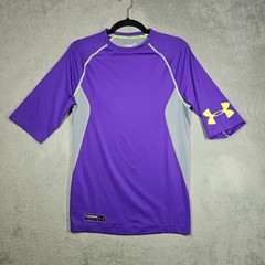 Under Armour Combine Training Compression Purple,Gray,Neon Green Trim Shirt Sz L