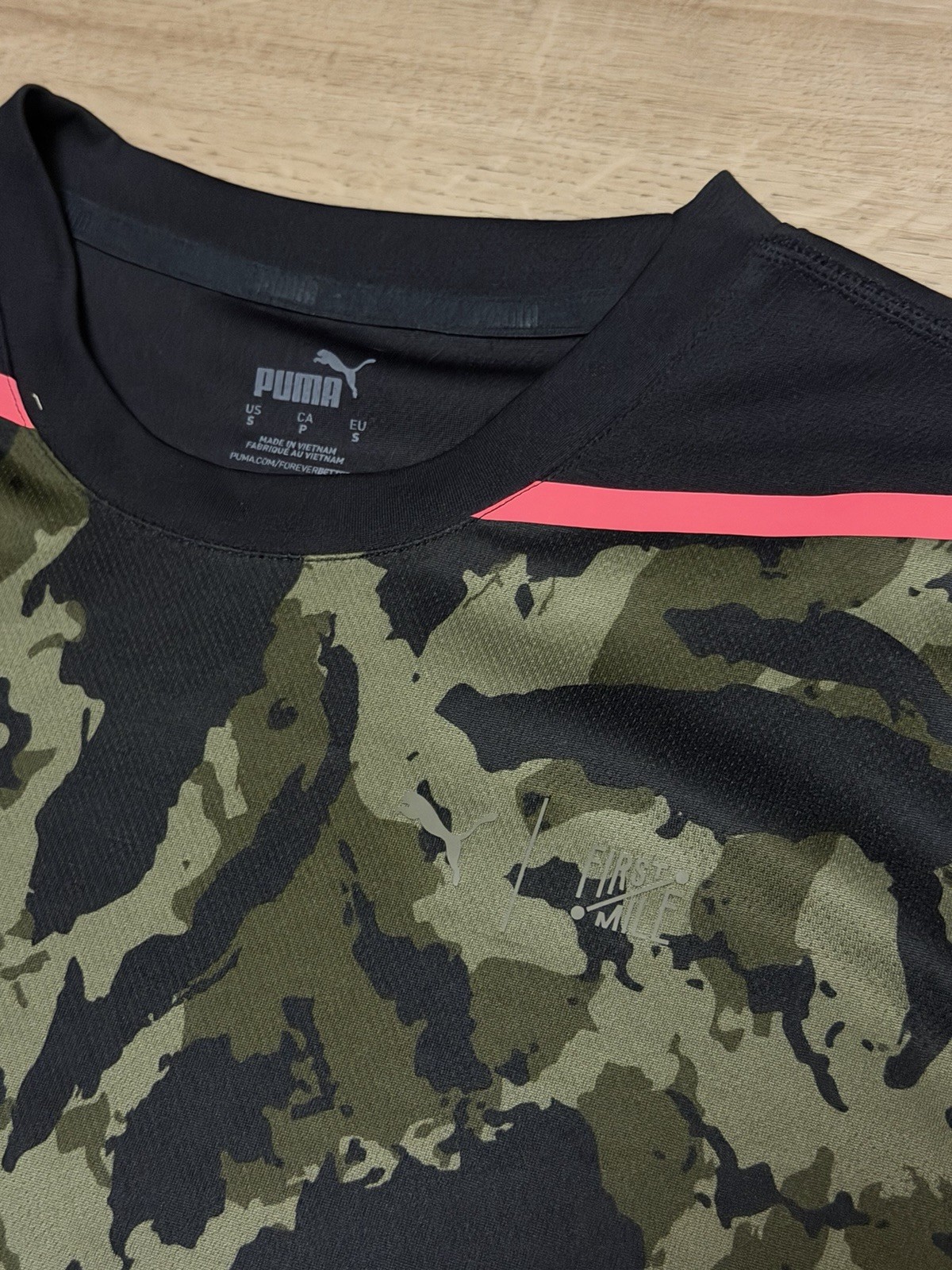 Size Small Puma X First Mile Camo Black Short Sleeve Drycell Performance Shirt gallery