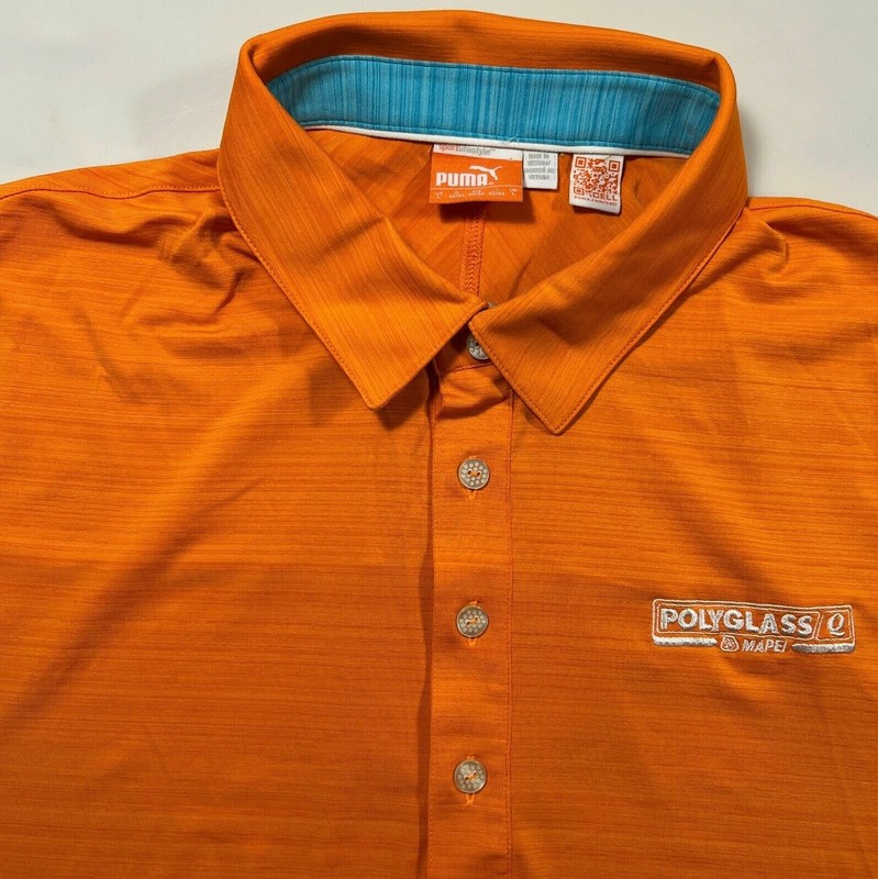 Puma DryCell Men's Size L Solid Orange Athletic Golf Tennis Polo Shirt gallery