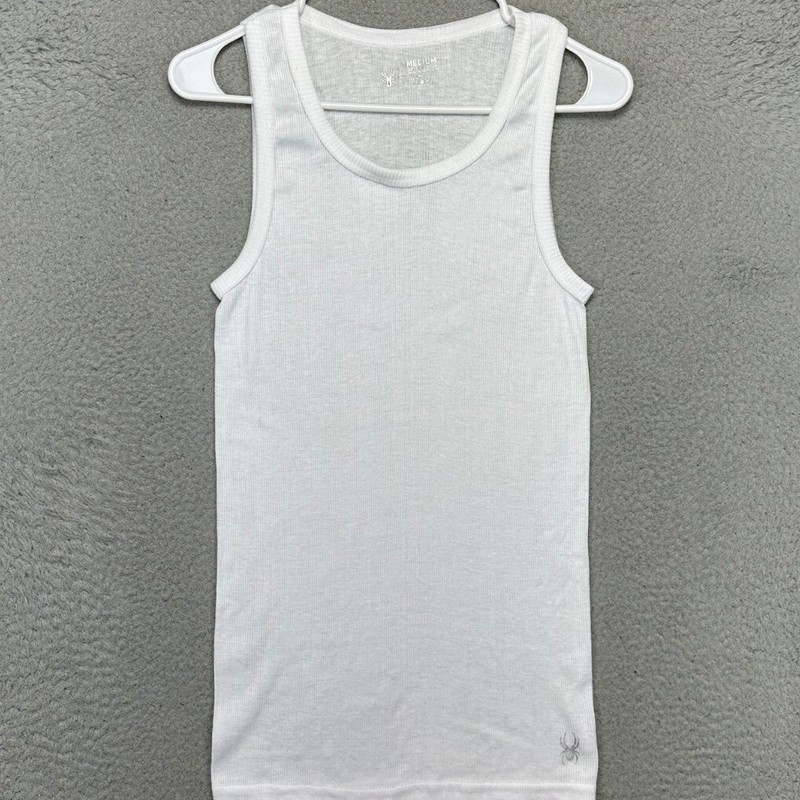 Spyder Shirt Men Medium White Tank Top Ribbed Activewear Sleeveless Stretch Logo gallery