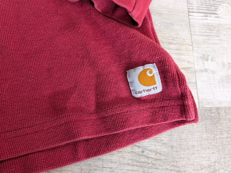 Carhartt Long Sleeve Thermal Shirt Mens XL Waffle Knit Logo Script Burgundy gallery
