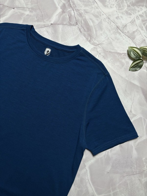 Alpin Loacker Merino Wool Thermal Baselayer T-Shirt Outdoor Hiking Blue Mens XL gallery