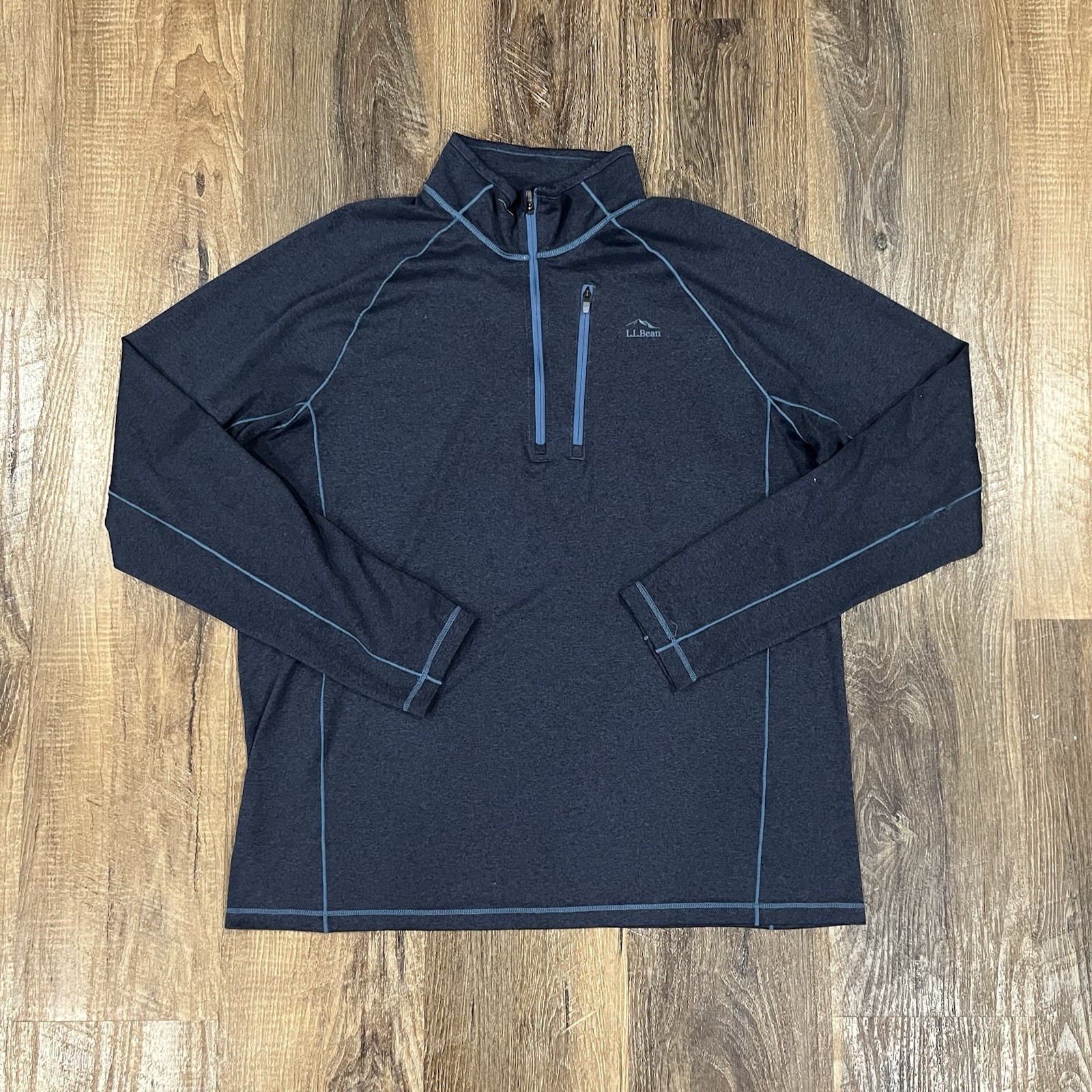 LL L.L. Bean Quick Dry Trail Tee Shirt Mens Large Blue 1/4 Zip Outdoor Camp Mock gallery