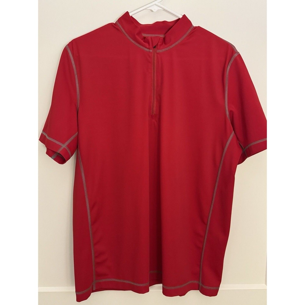 Lands End Performance Shirt Mens L Large Red Gray Quarter Zip Sweat Wicking