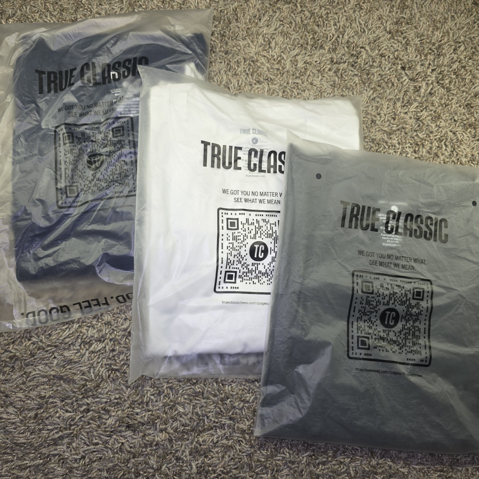 3x True Classic Active Long Sleeve Crew Lot Of 3 White/Charc Hthr Gray/Navy Sz L gallery