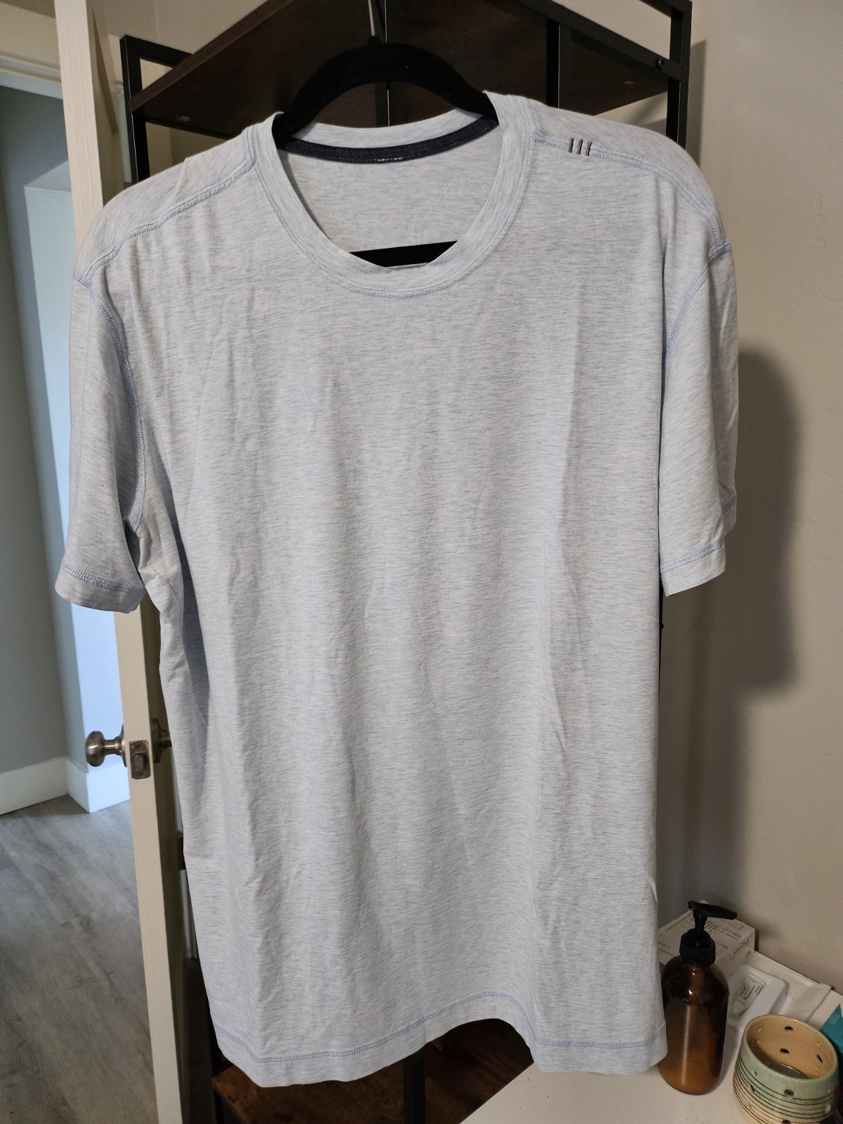 Lululemon Men's Baby Blue Workout Tshirt Size Large Short Sleeve gallery