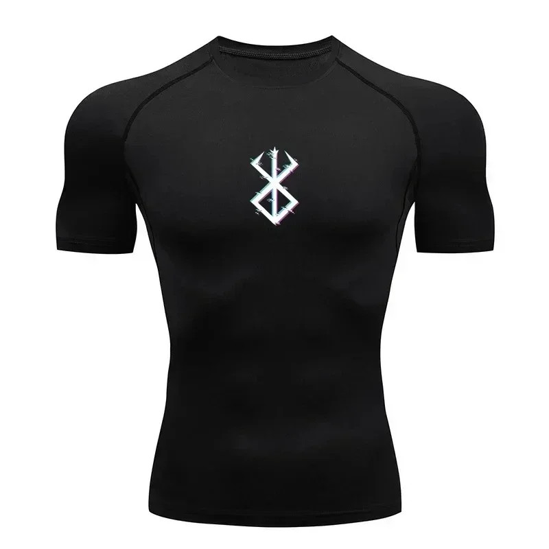 Men's Print Compression Shirts Summer Short Sleeve Rash Guard Gym Workout gallery