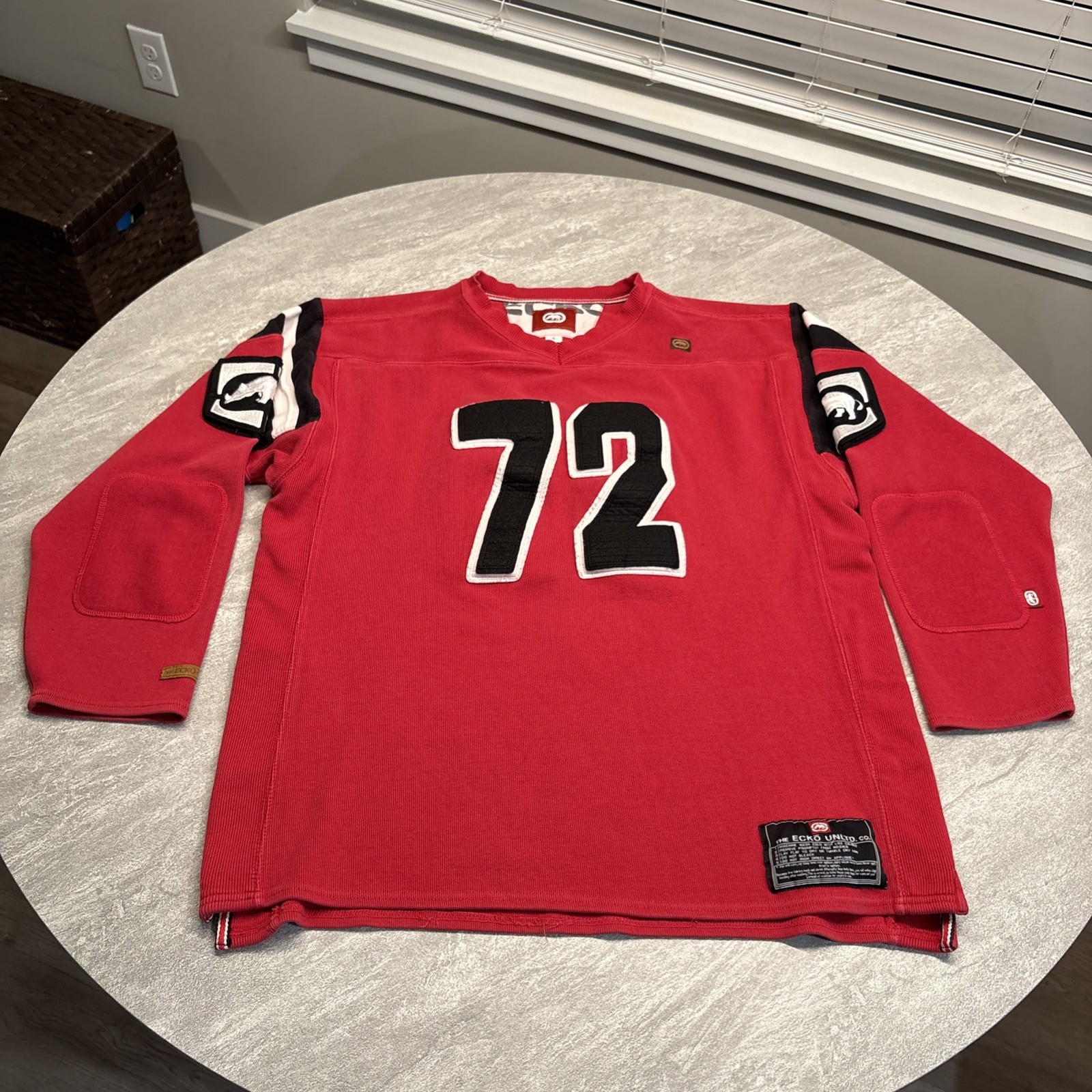 Vintage Ecko Unltd Football Knit Sweater Jersey Y2K Rare XL Red Raglan Heavy gallery