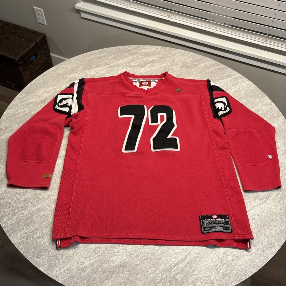 Vintage Ecko Unltd Football Knit Sweater Jersey Y2K Rare XL Red Raglan Heavy