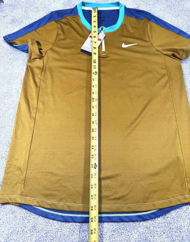 NWT! Nike Court Dri-Fit ADV Tennis Shirt Gold Teal-DD8321-718-Men’s L gallery