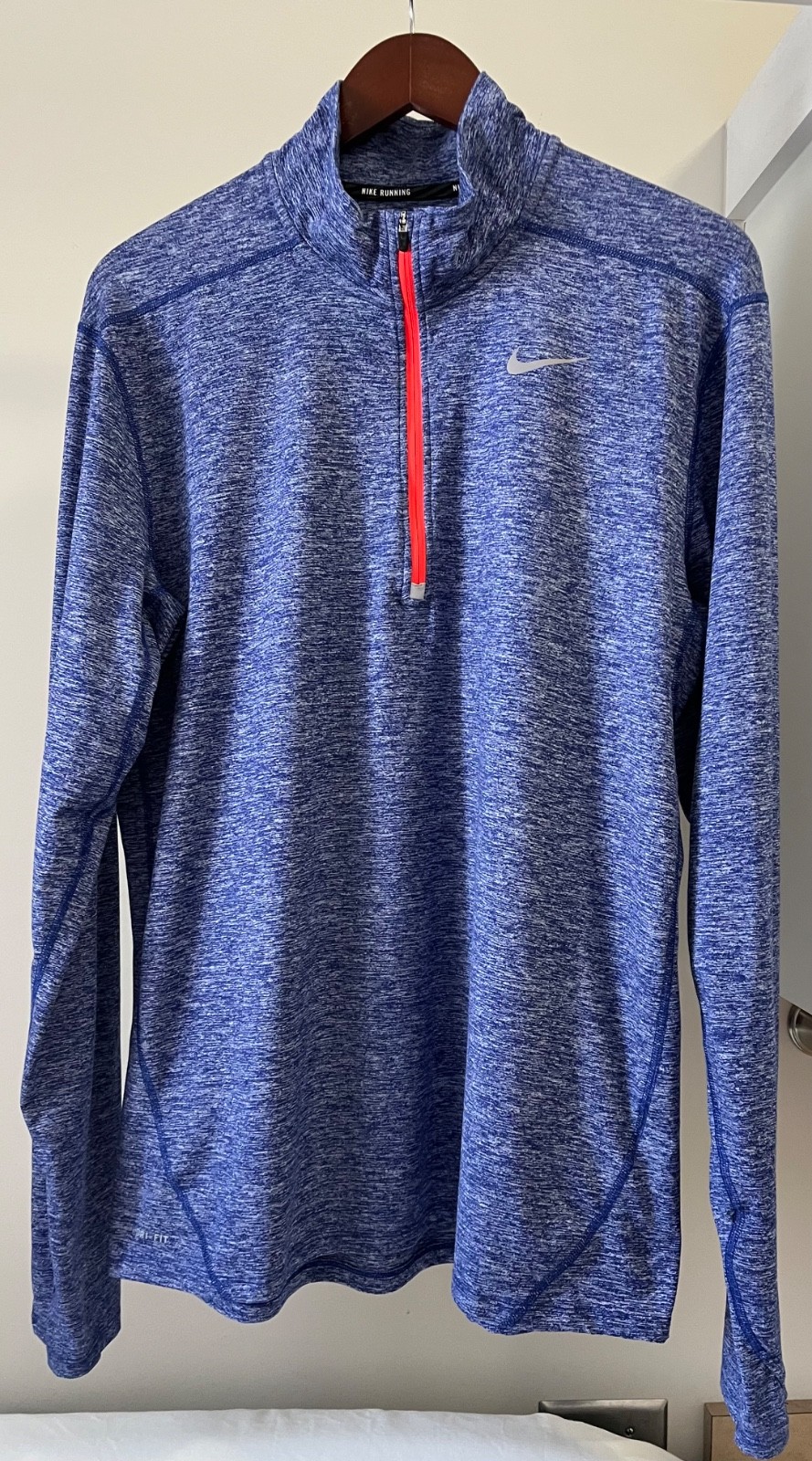 Nike Dri-Fit Running Pullover Mens Large Blue Heather/Orange 1/4 Zip 683485-457 gallery