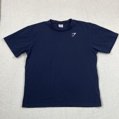 Gymshark Shirt Men’s Medium Navy Blue Athletic Logo Tee Stretch Gym Workout Top