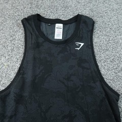 Gymshark Tank Top Mens L Black Gray Camo Geo Seamless Athletic Gym Workout Shirt