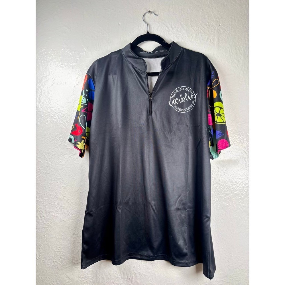 Carbliss Crew Pit Racing Mens Large Black Quarter Zip Performance Jersey Fruit