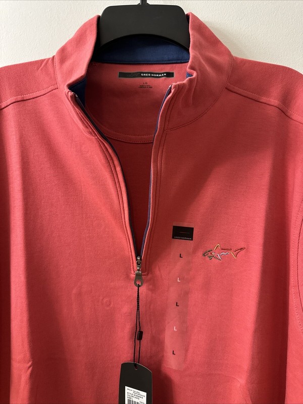 Greg Norman 1/4 Zip Pullover 100% Cotton Coral/Pink Long Sleeve Size L (NWT) gallery