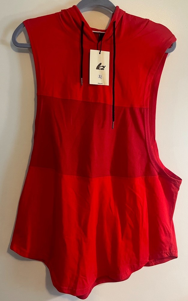 K2 PAIZH Men's Sleeveless Hooded Tank Drawstring Mesh Red/Black XL