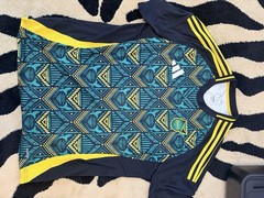 adidas Soccer Jersey Men’s S Geometric Blue/Yellow Short Sleeve Crew Neck