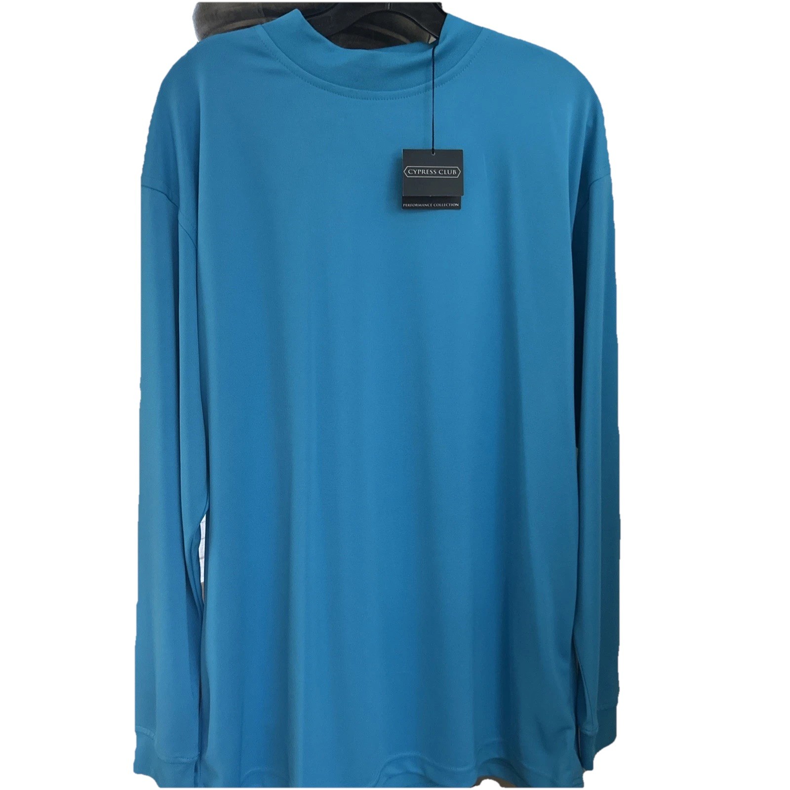 Men’s Performance Shirt, Blue Long Sleeve Cypress Club Pullover Stretch, Large gallery