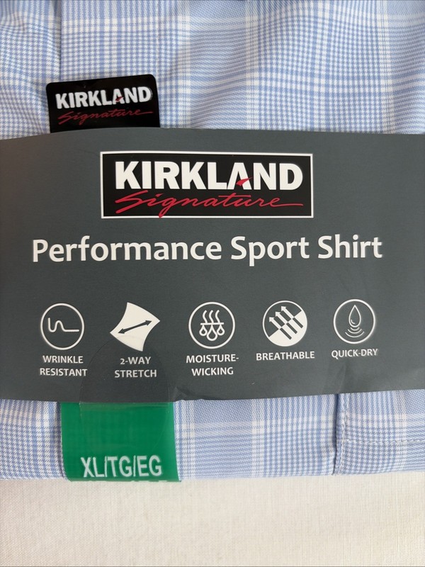 Kirkland Signature Men’s Comfort Sport Shirt NON-IRON( BLUE WHITE PLAID, XL) NWT gallery
