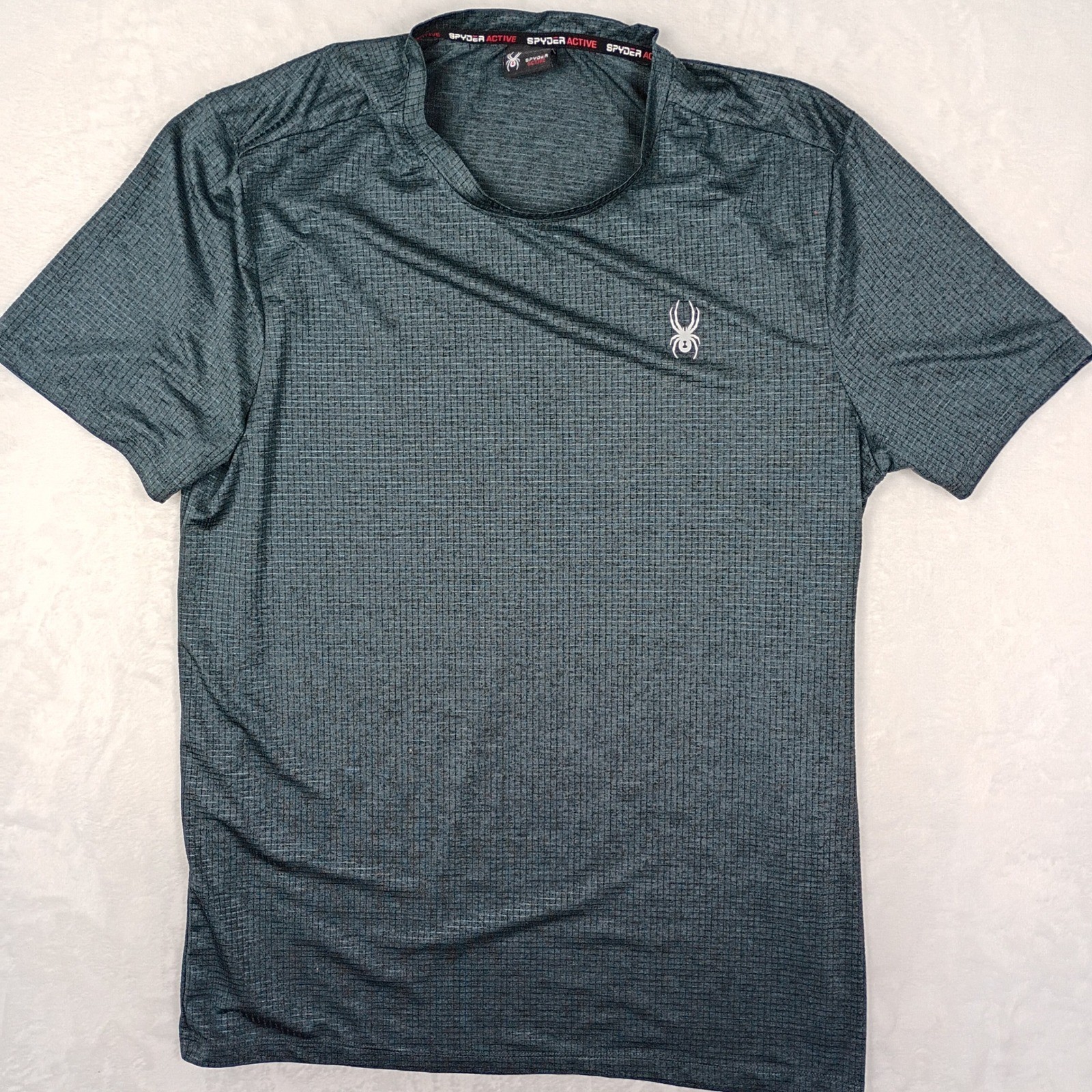 Spyder Active Mens Performance T-Shirt Gray Grid Textured Athletic Top Medium gallery