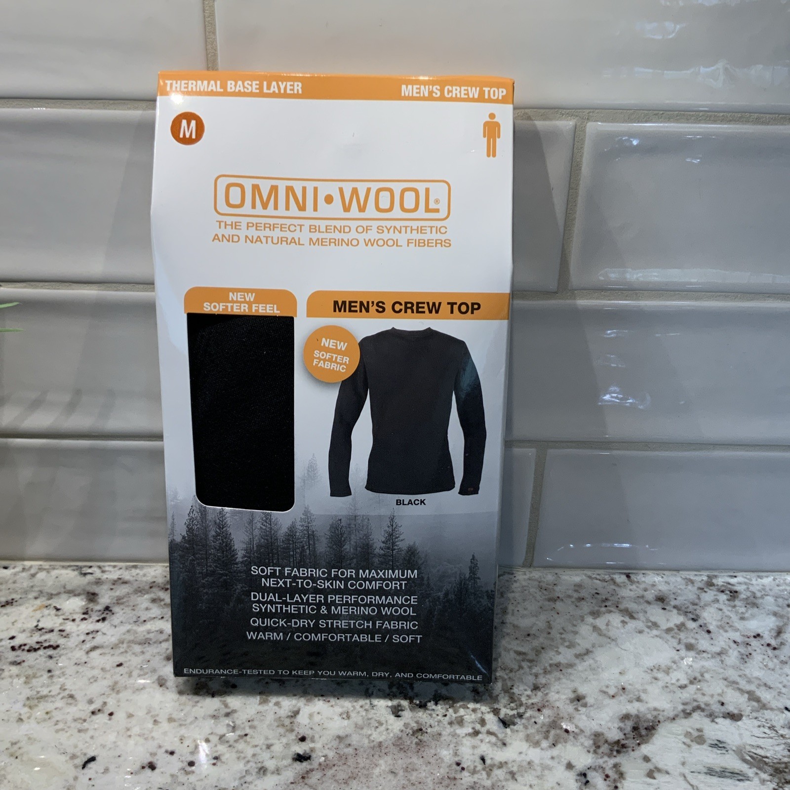 Omni Wool men's Black base layer Crew top shirt Omniwool Medium NEW gallery
