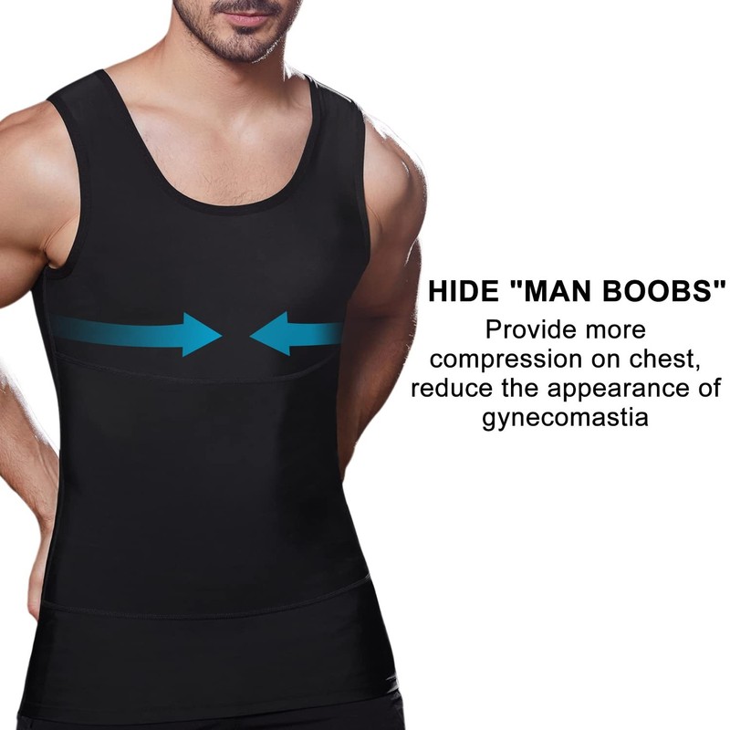 Mens Slimming Compression Shirt, Body Shaper Workout Tank Top, Gynecomastia T... gallery