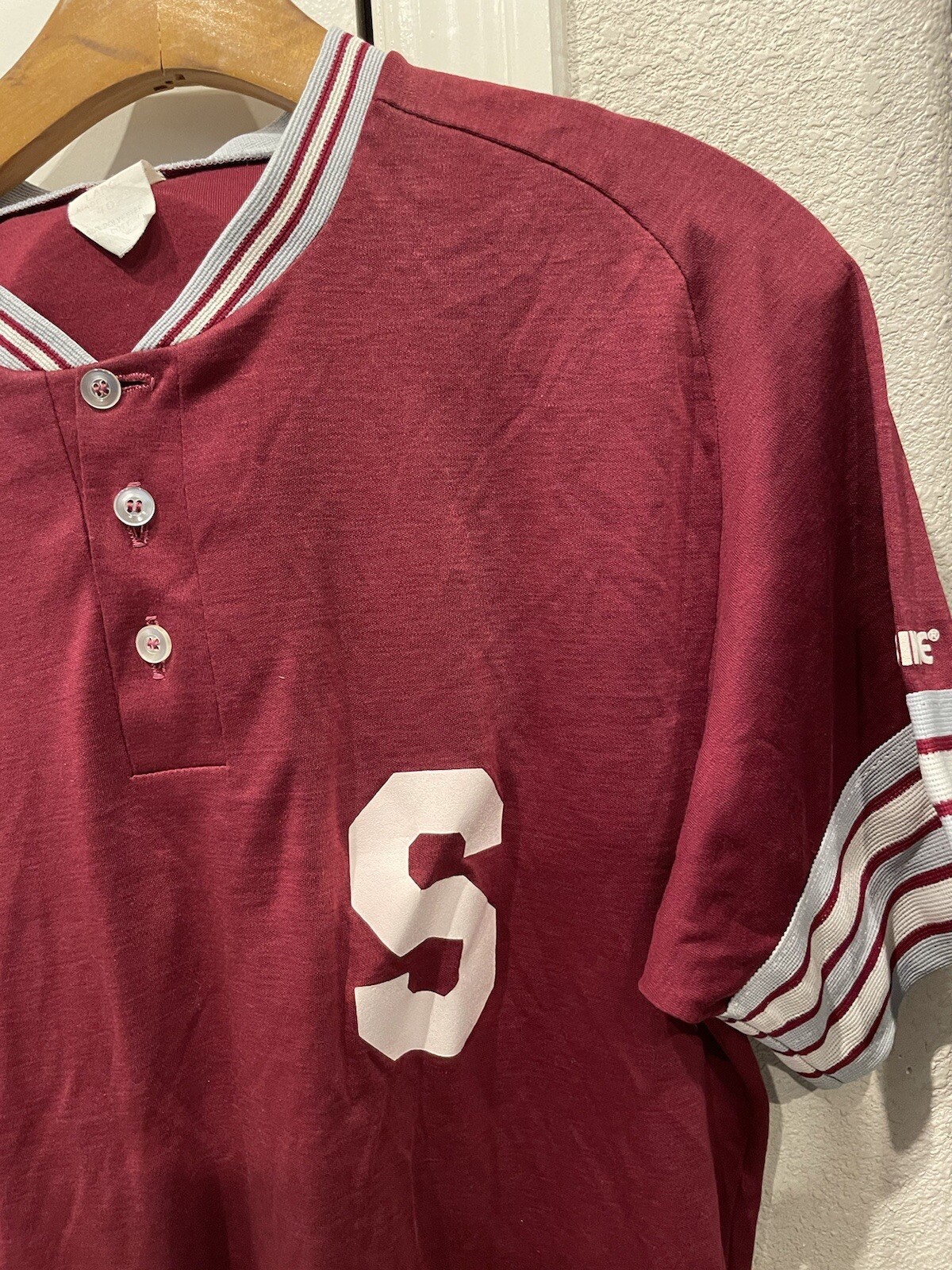 VTG 80s Bike Baseball Jersey Maroon Gray White Made In USA Single Stitch Large gallery