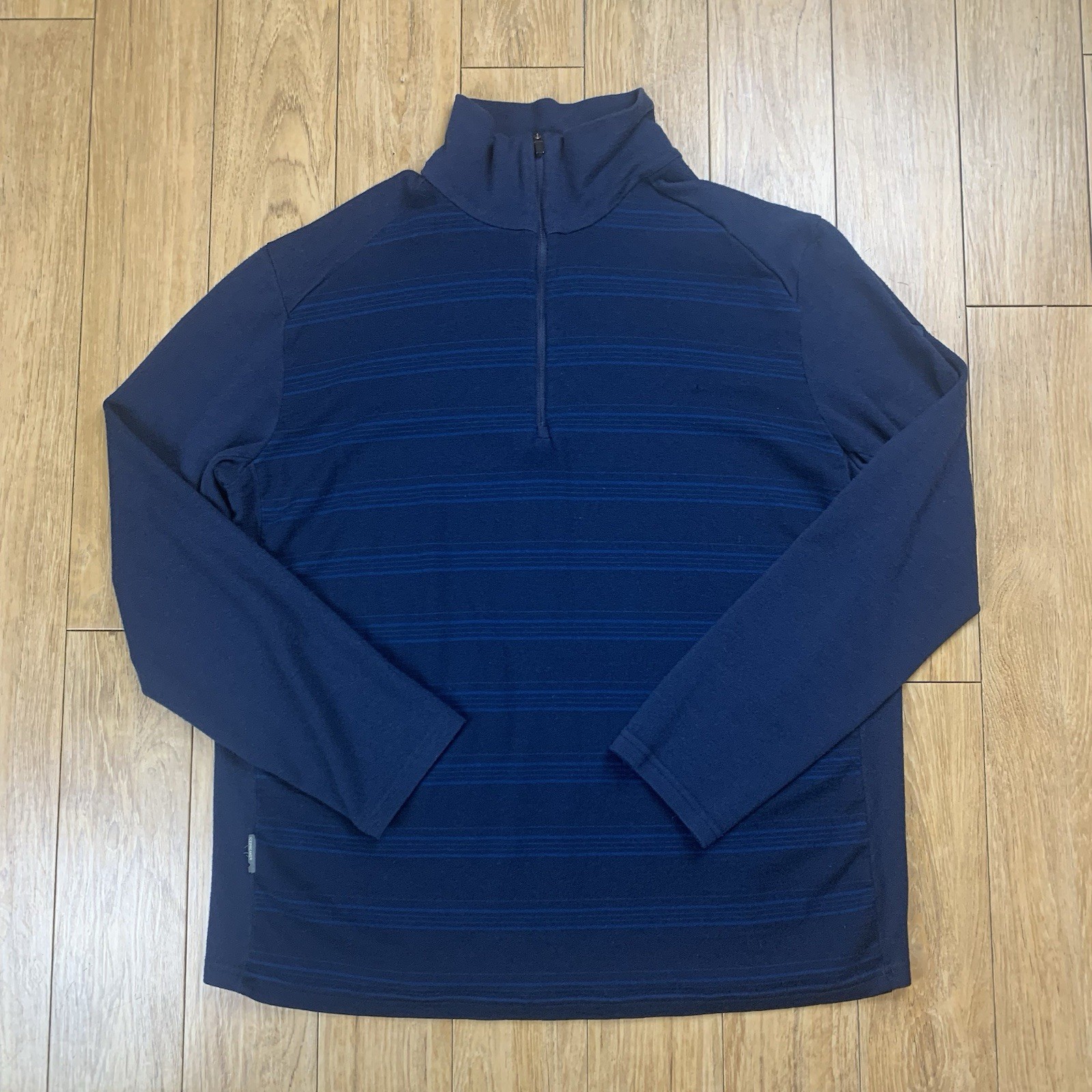 Icebreaker Bodyfit 260 1/4 Zip Pullover Men L Blue Stripe Merino Wool Thumbholes gallery